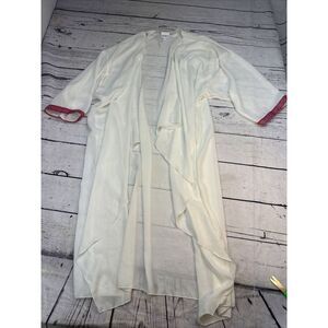 Lularoe‎ Kimono Large White Sheer Pink Orange Aztec Trim Drape Front